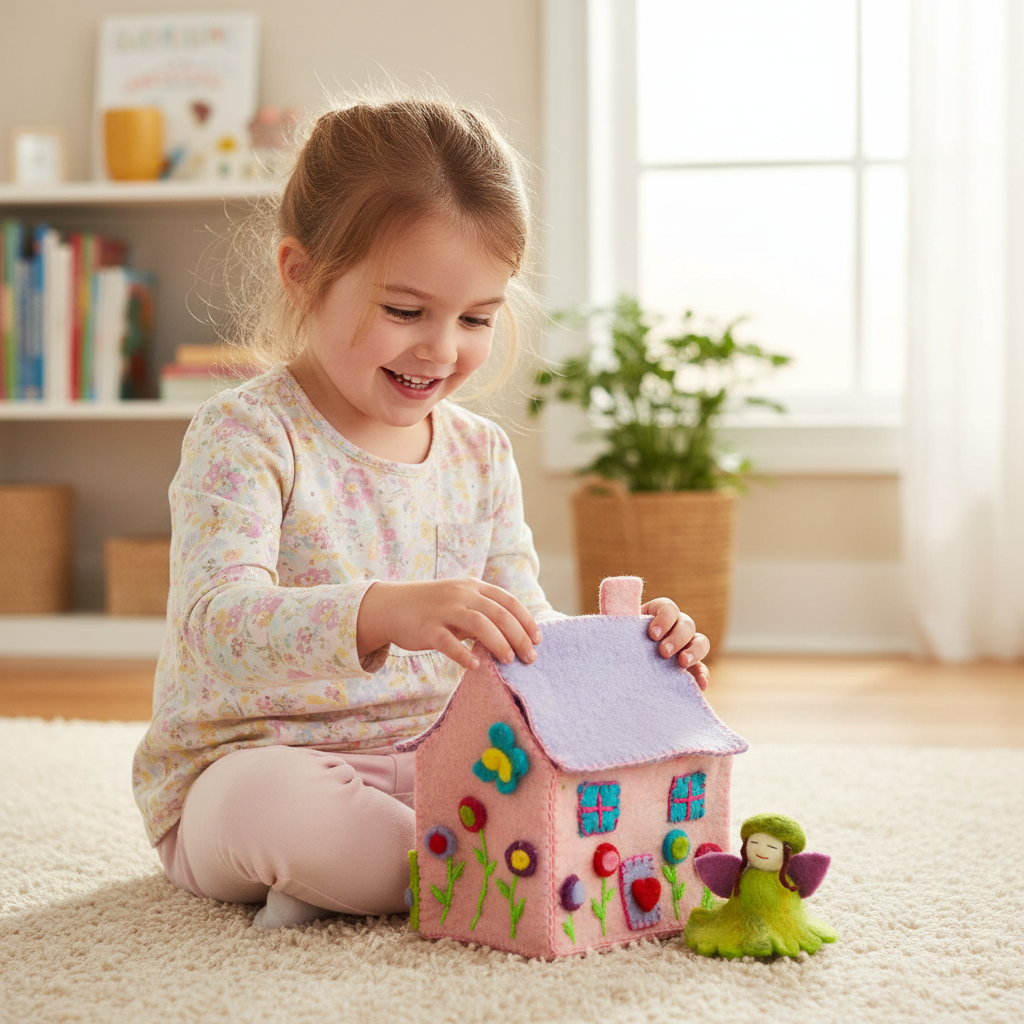 Handcrafted Pink Felt Fairy House
