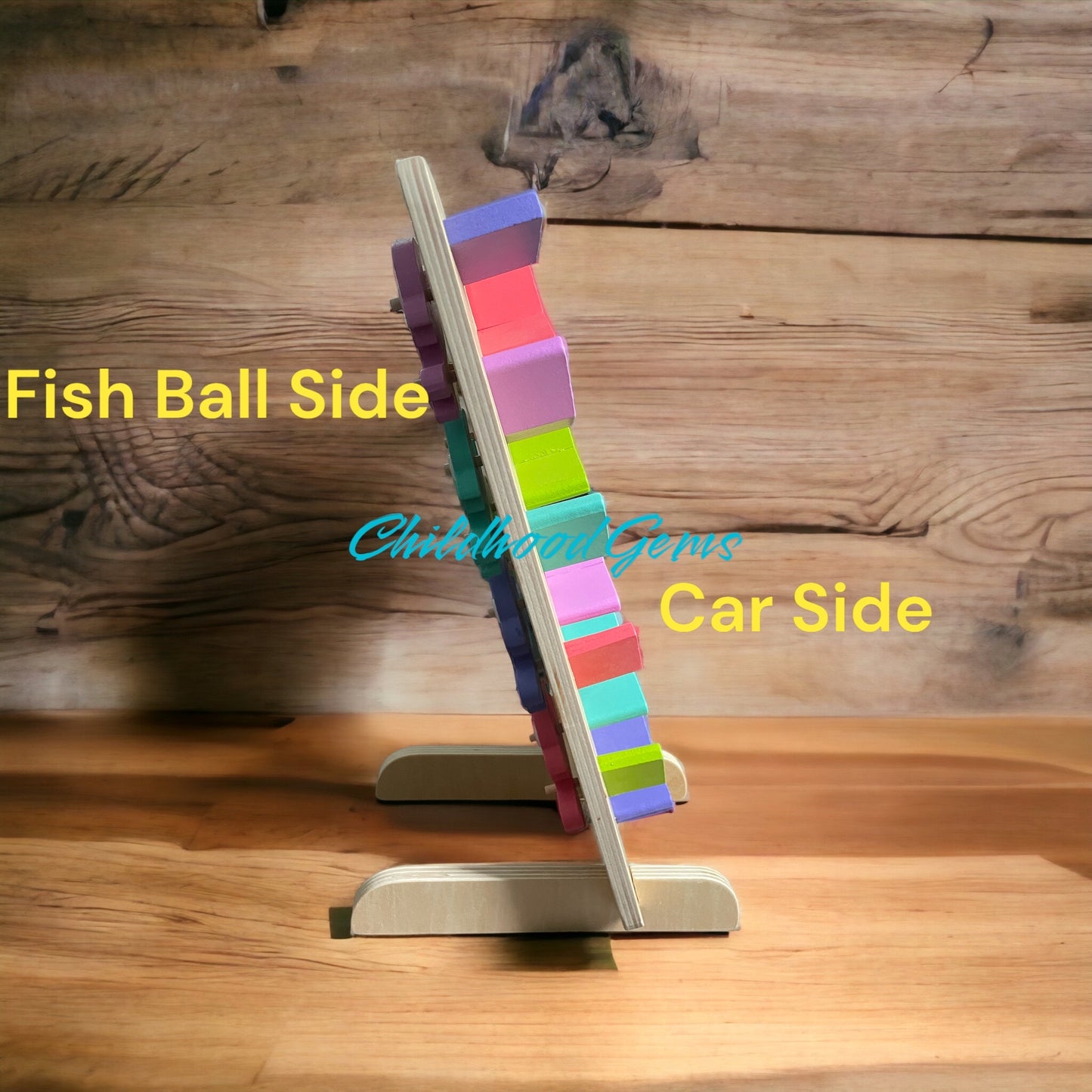 Two Sided Wooden Car Race Track and Fish Ball Run Toy