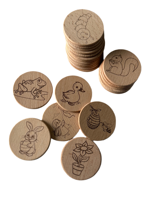 Summer/Spring-Themed Wooden Memory Matching Discs - Set of 24