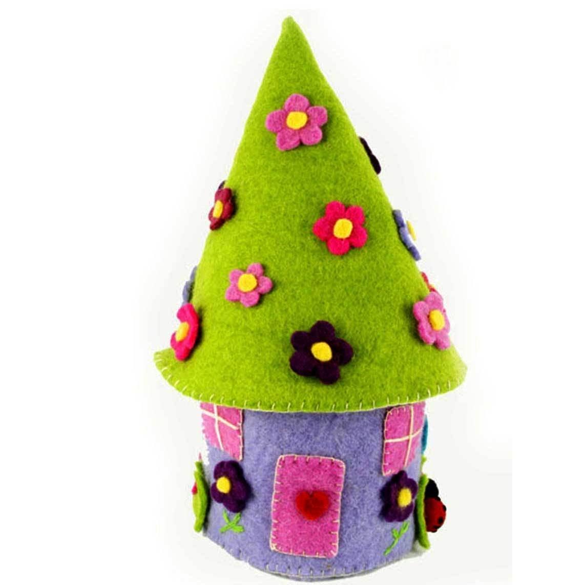 Global Crafts - Handcrafted Purple Felt Fairy House