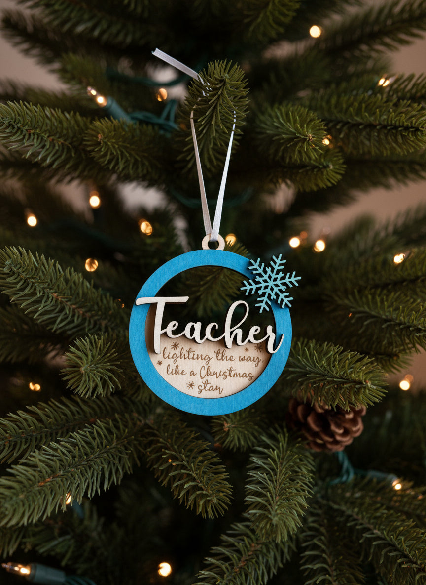 Handcrafted Wooden Christmas Ornament – Teacher Edition