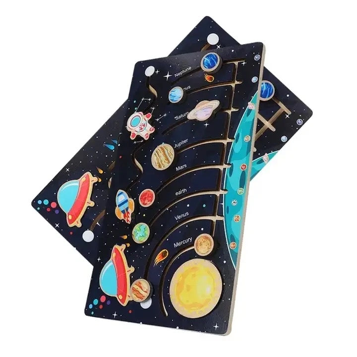 Wooden Solar puzzle activity board for toddler