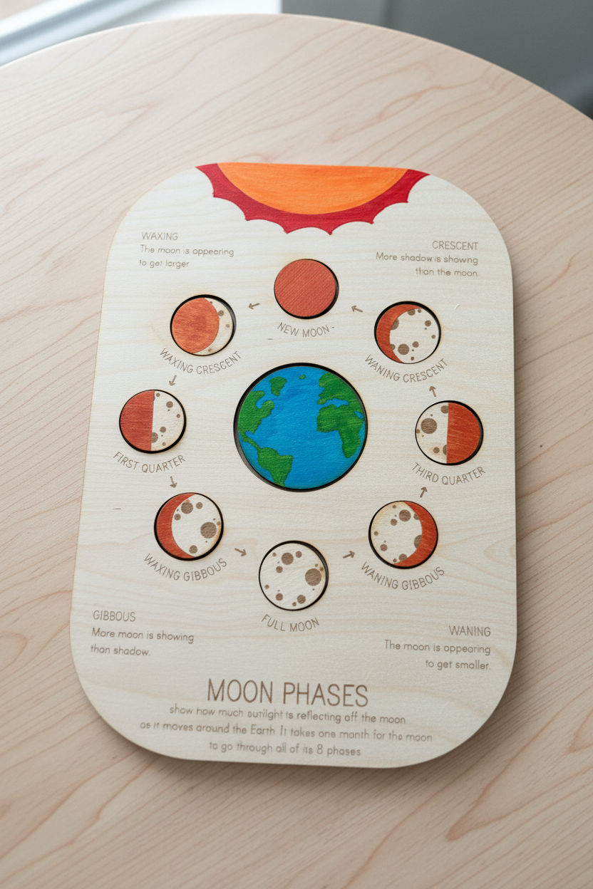 Moon Phases Wooden Puzzle | Hand Painted