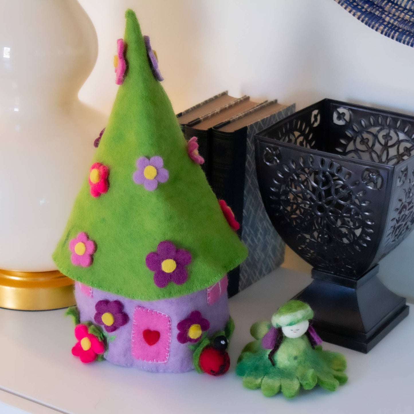 Global Crafts - Handcrafted Purple Felt Fairy House