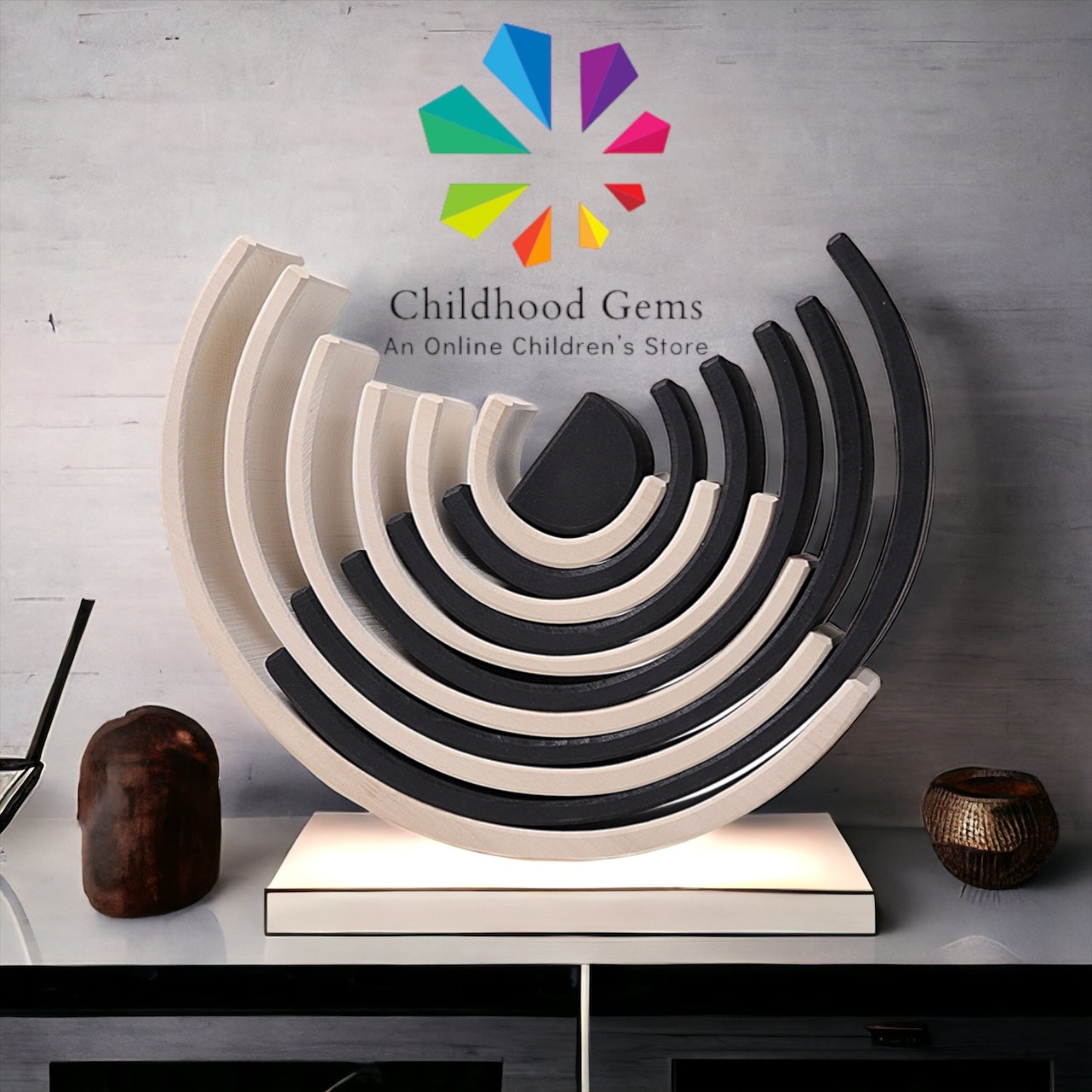 Large White Wooden Stacker Black and White (12 Pcs)
