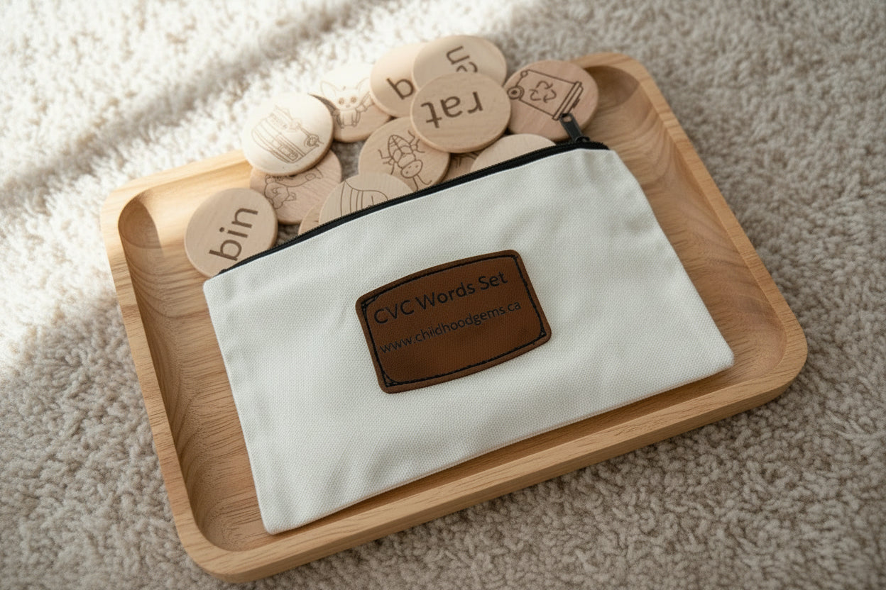 CVC Words & Picture Matching Flashcards (discs) - Natural Wooden Learning Set (24pcs)