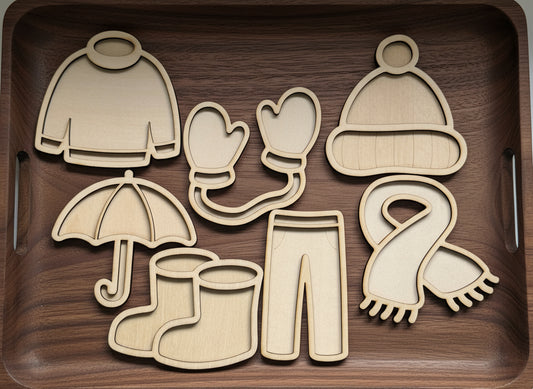 Clothing Theme Wooden Mini Sensory Bin Filler Tray - Crafted in Canada