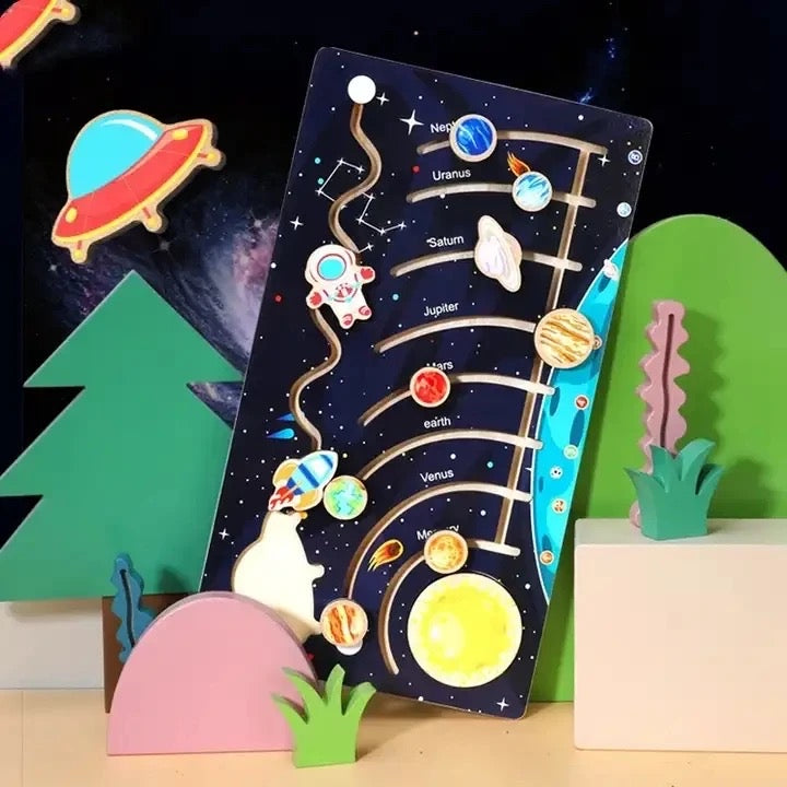 Wooden Solar puzzle activity board for toddler