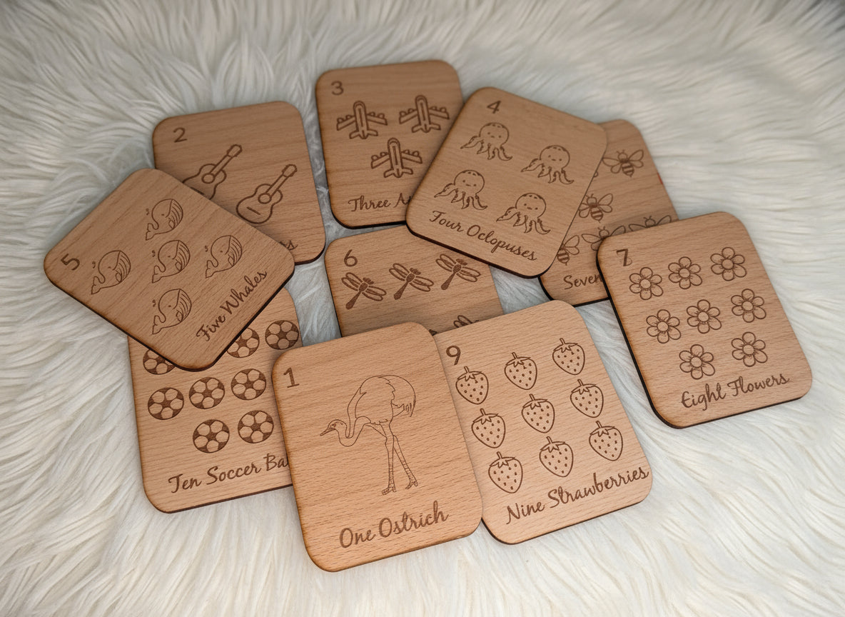 Wooden Number / Counting Flashcards for Preschoolers
