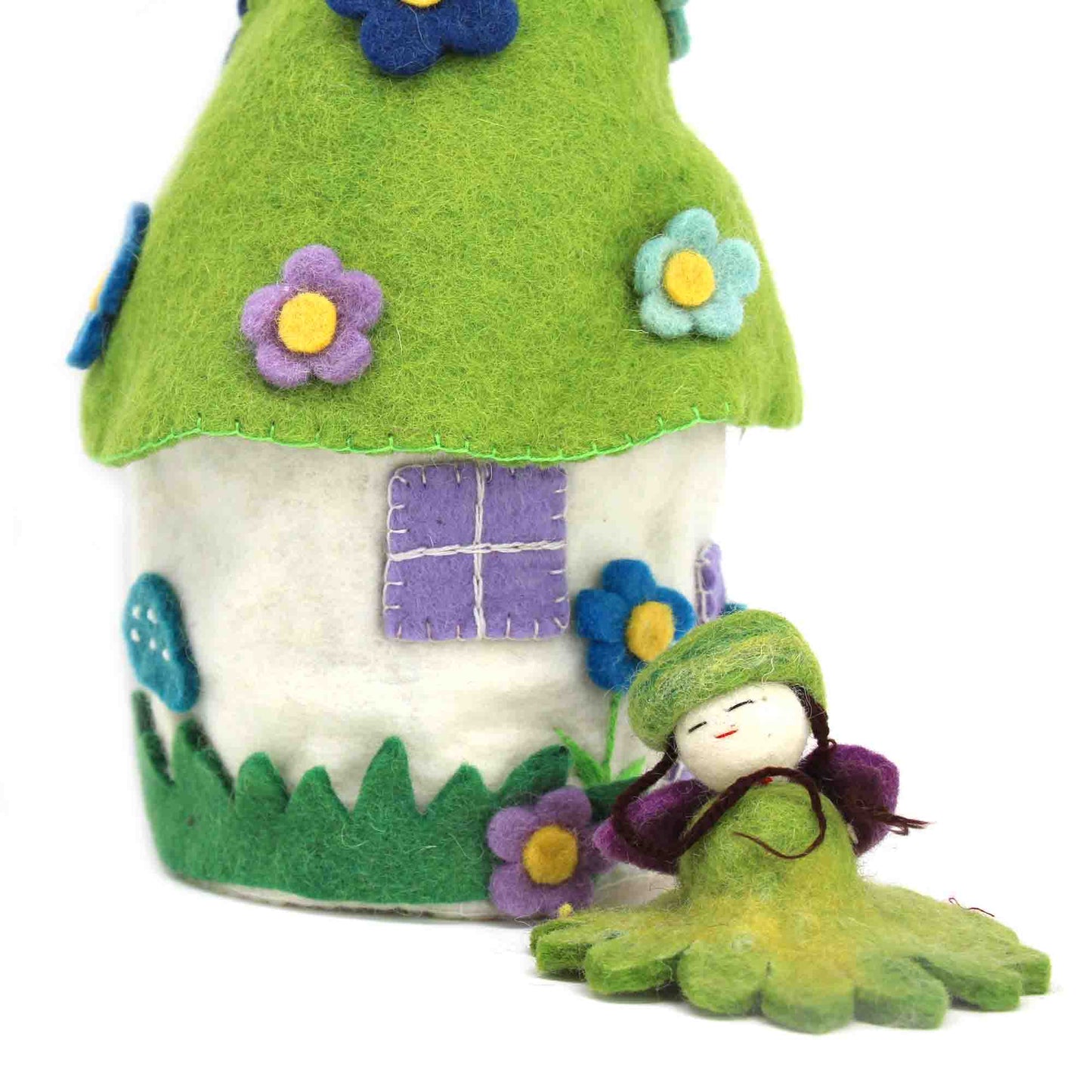 Global Crafts - Handcrafted Blue Flower Felt Fairy House