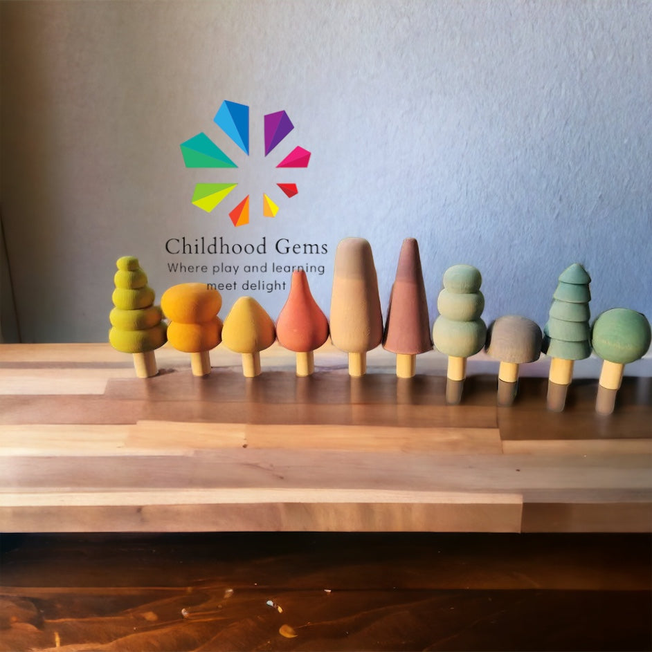 Wooden Village | Nordic and Rainbow/Pastel Trees with Houses for Open-ended Play