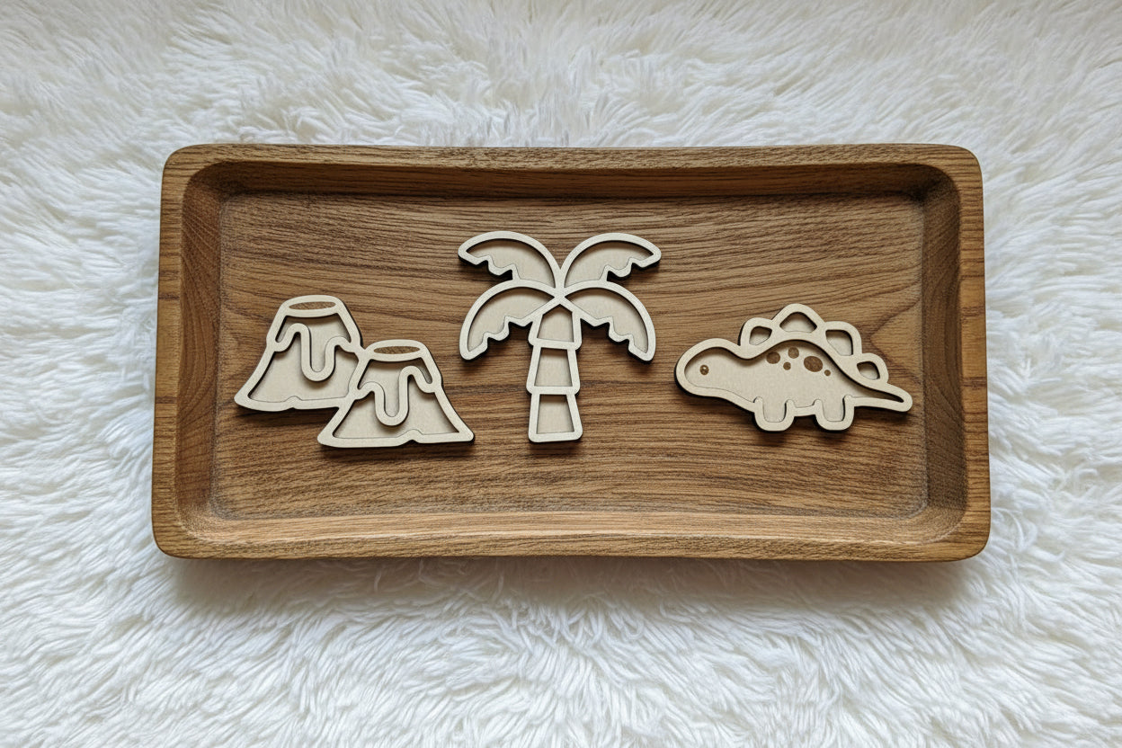 Dino Theme Wooden Mini Sensory Bin Filler Tray - Crafted in Canada