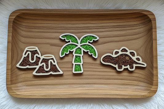 Dino Theme Wooden Mini Sensory Bin Filler Tray - Crafted in Canada
