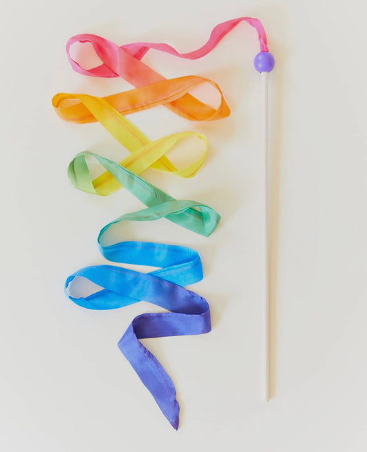 Rainbow Silk & Wood Streamer -
Wand For Pretend Play
