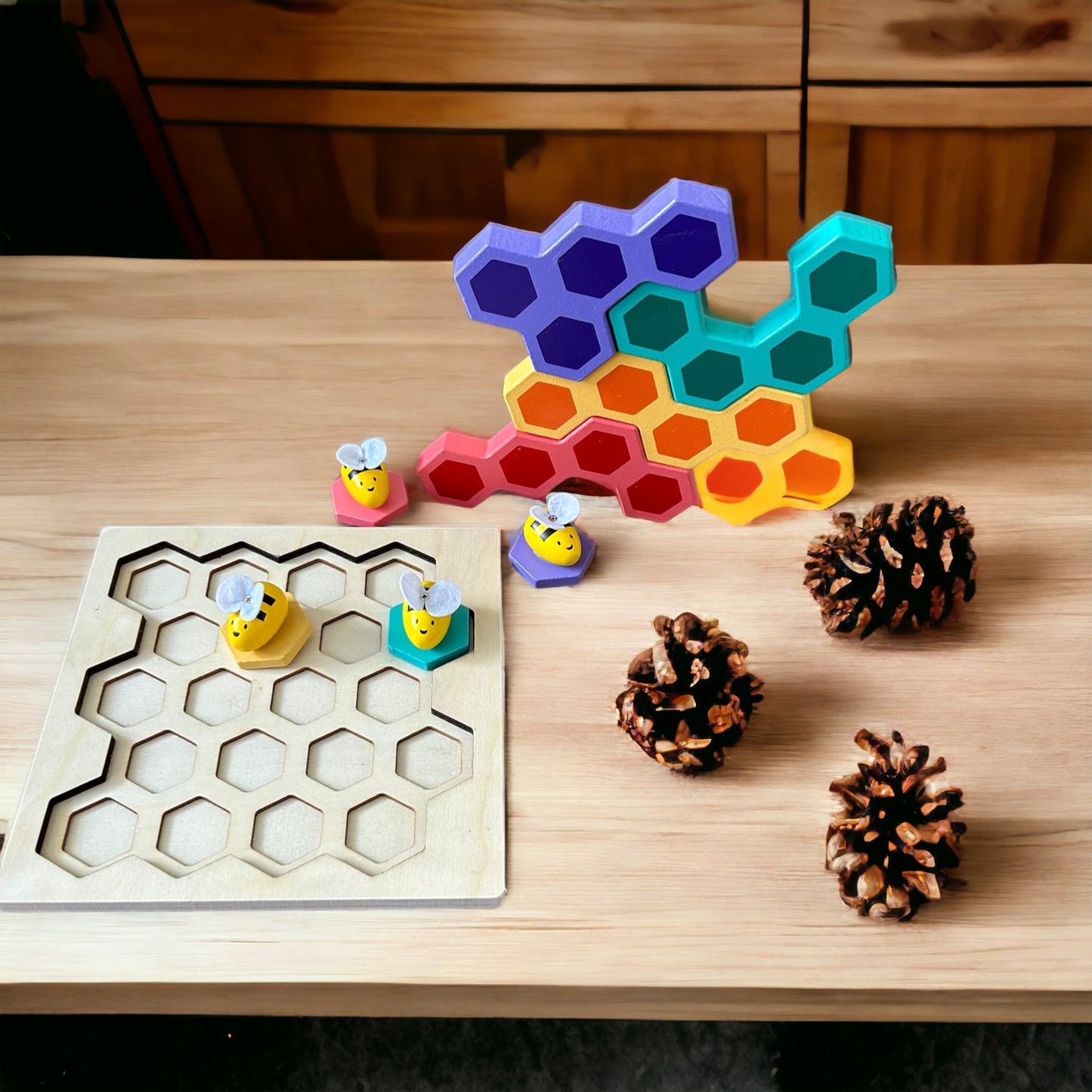 Wooden Beehive Building Block & Puzzle, Problem Solving |Two in One Game.