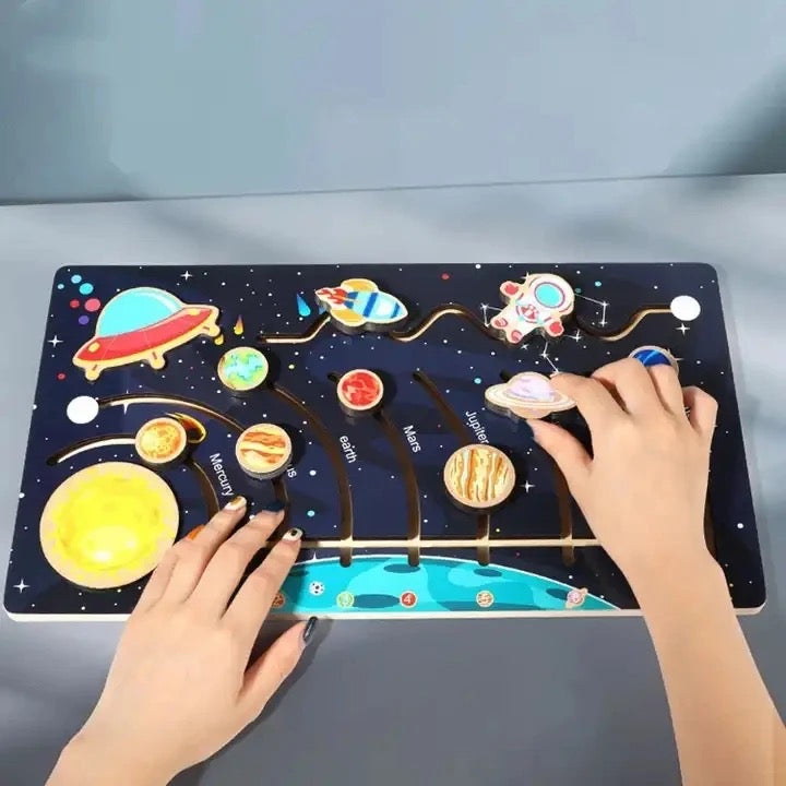 Wooden Solar puzzle activity board for toddler