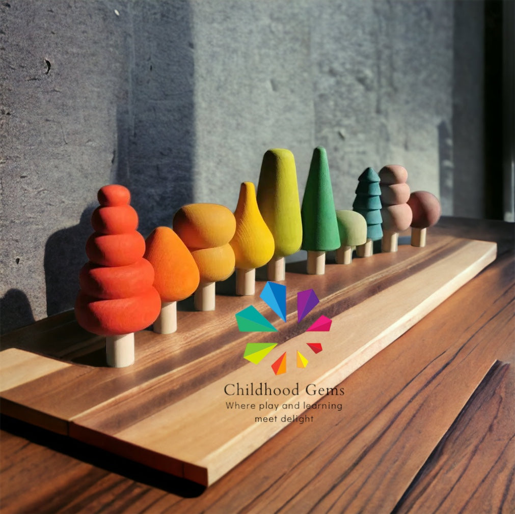 Wooden Village | Nordic and Rainbow/Pastel Trees with Houses for Open-ended Play