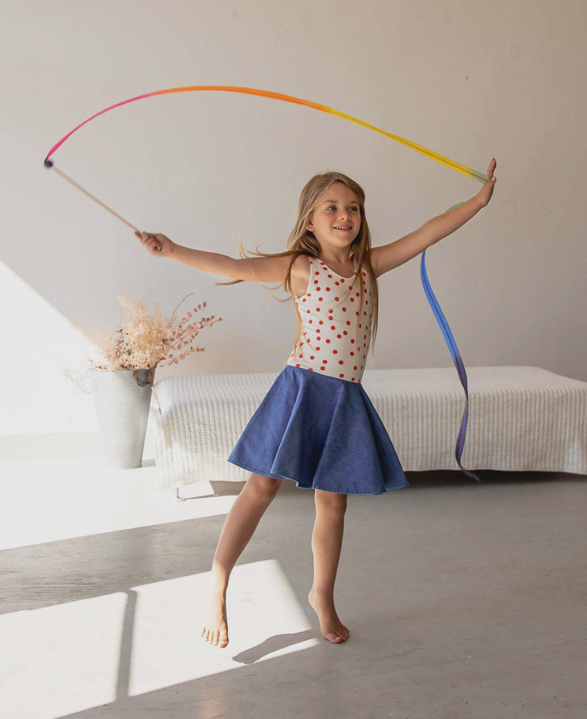 Rainbow Silk & Wood Streamer -
Wand For Pretend Play
