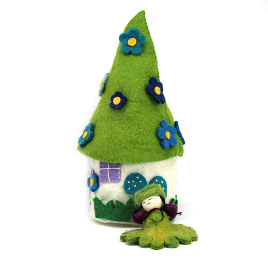 Global Crafts - Handcrafted Blue Flower Felt Fairy House
