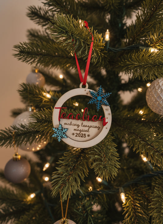Handcrafted Wooden Christmas Ornament – Teacher Edition