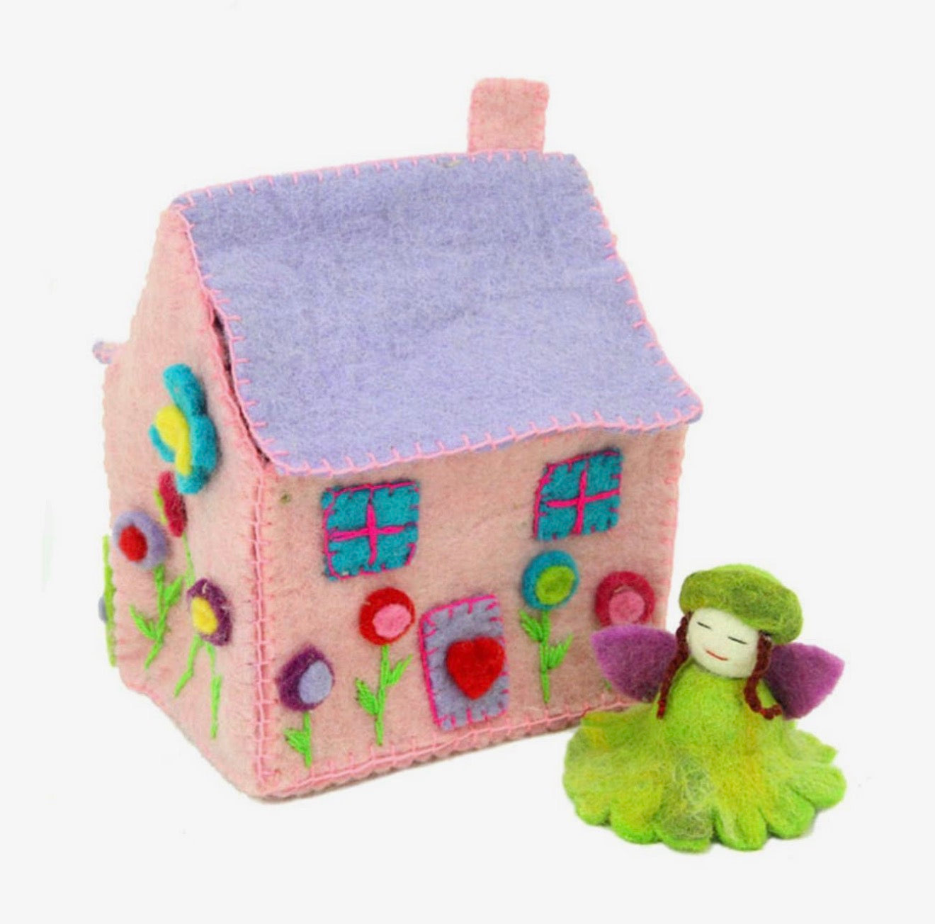 Handcrafted Pink Felt Fairy House and a fairy