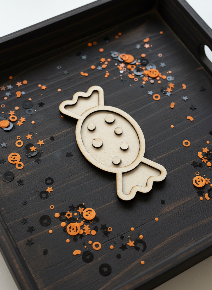 Halloween Theme Wooden Mini Sensory Bin Filler Tray - Crafted in Canada