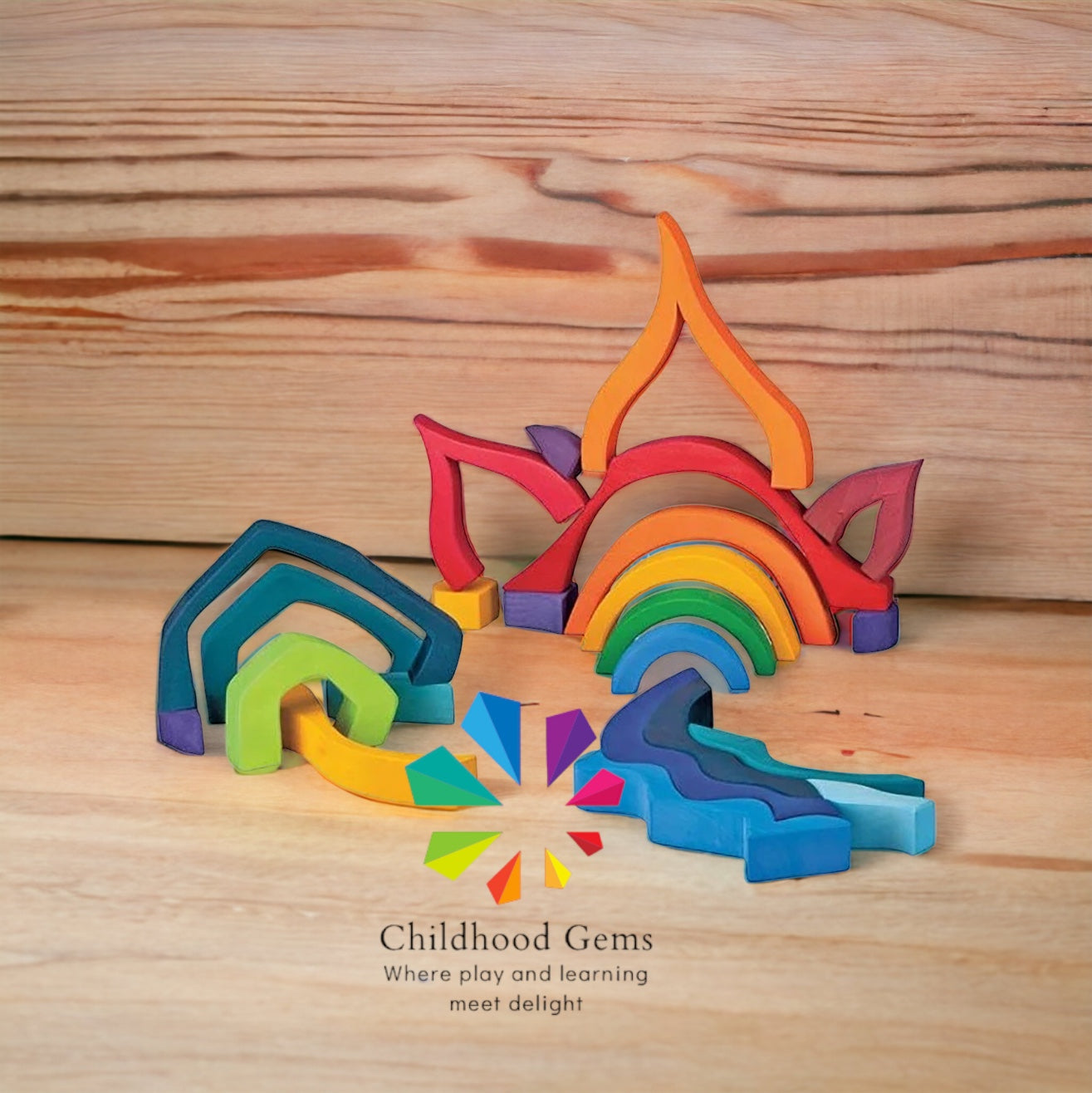 Wooden Four Element Puzzle - Earth, Fire, Water, and Air