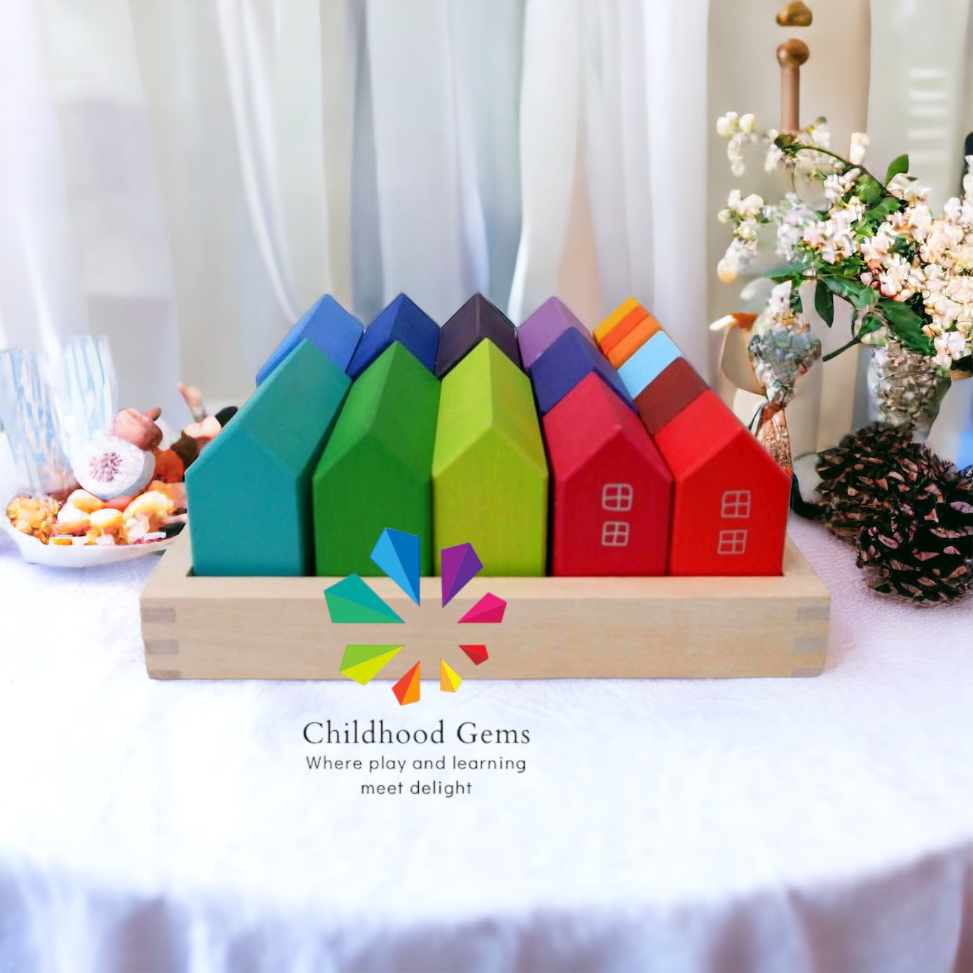 Wooden Building Houses Set for Toddler & Children