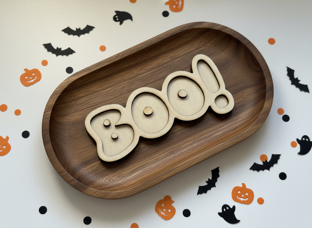 Halloween Theme Wooden Mini Sensory Bin Filler Tray - Crafted in Canada