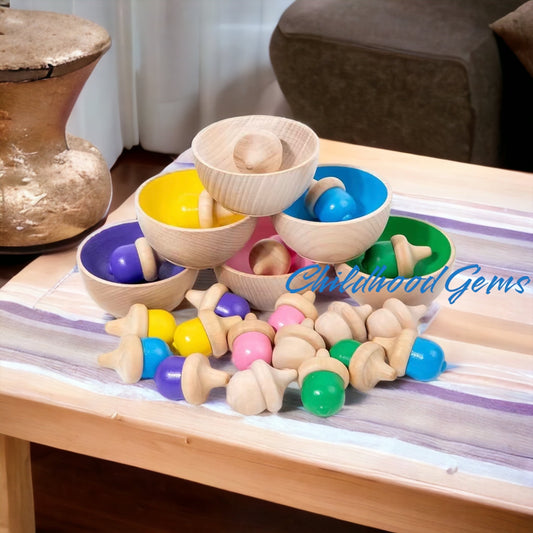 Wooden Montessori Acorn Sorting Set