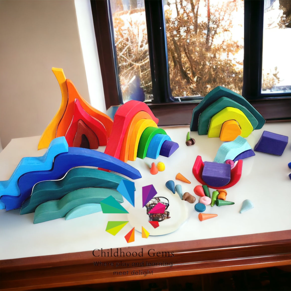 Wooden Four Element Puzzle - Earth, Fire, Water, and Air