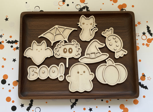 Halloween Theme Wooden Mini Sensory Bin Filler Tray - Crafted in Canada