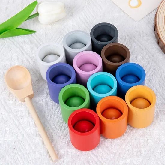 Wooden Colour matching, counting, sorting and stacking balls and cups for toddlers
