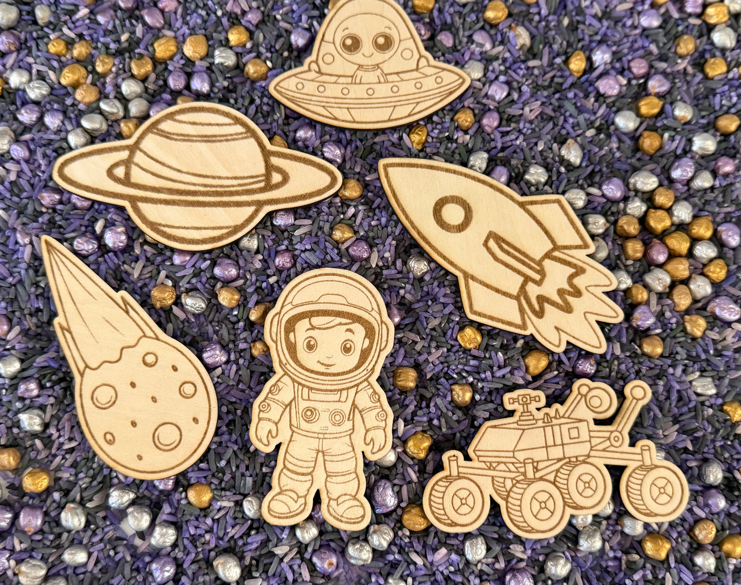 Space-Themed Wooden Sensory Play Props