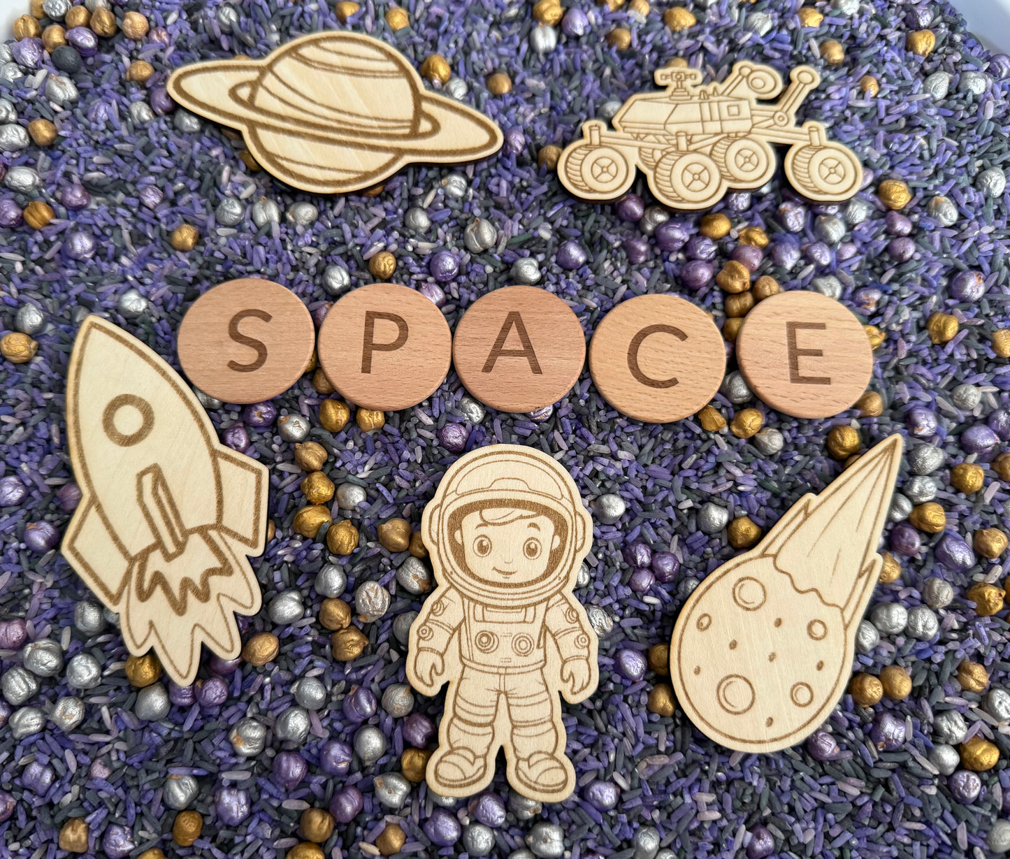 Space-Themed Wooden Sensory Play Props