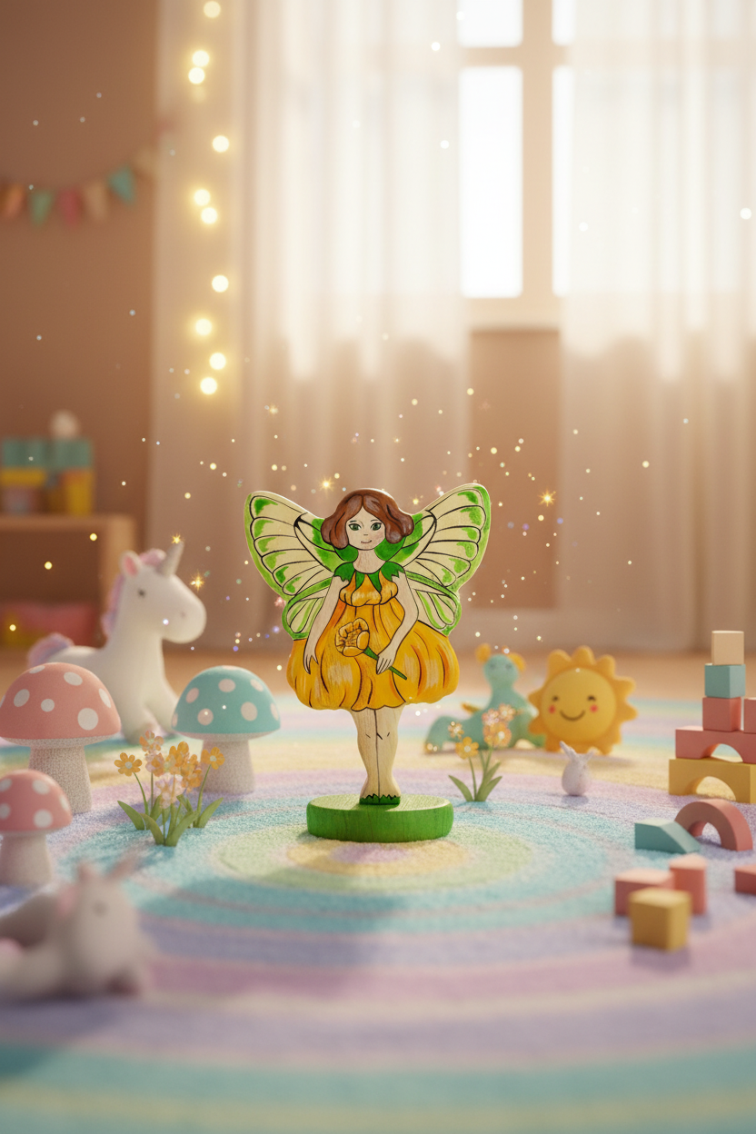 Wooden Yellow Fairy Flower fairy toy for kids