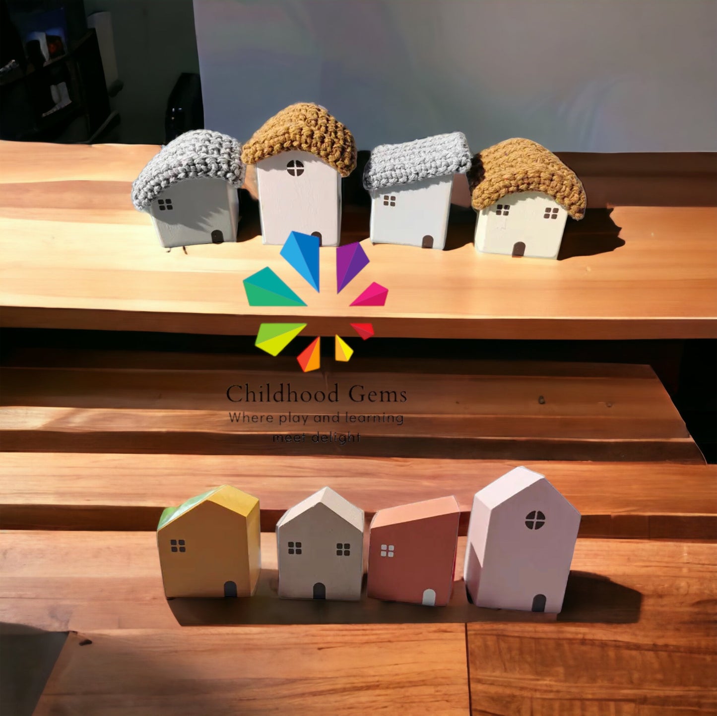Wooden Village | Nordic and Rainbow/Pastel Trees with Houses for Open-ended Play
