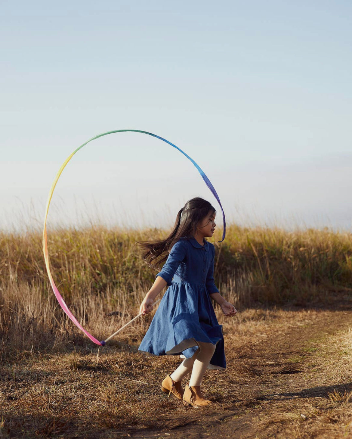 Rainbow Silk & Wood Streamer -
Wand For Pretend Play