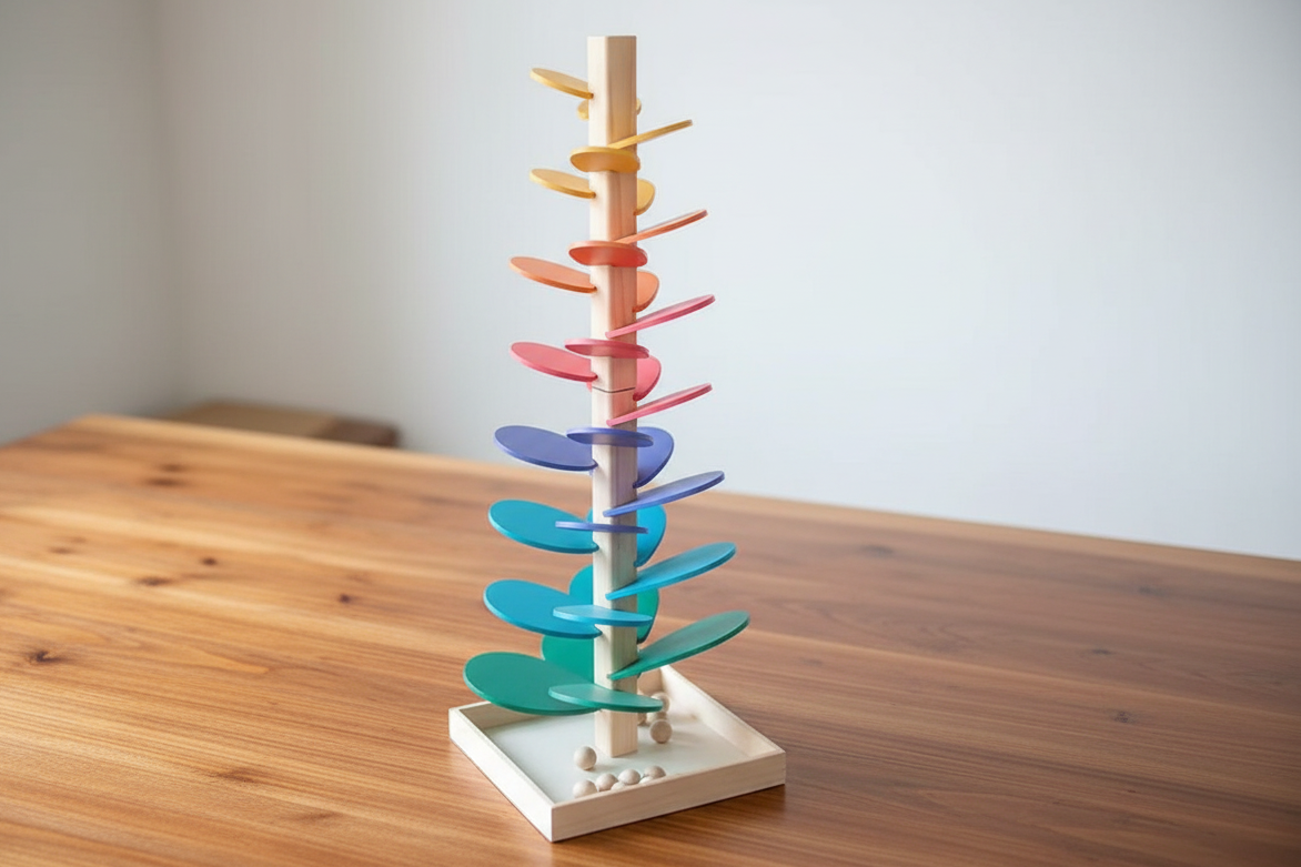 Large Wooden Marble Run Tree in Macaron Colours