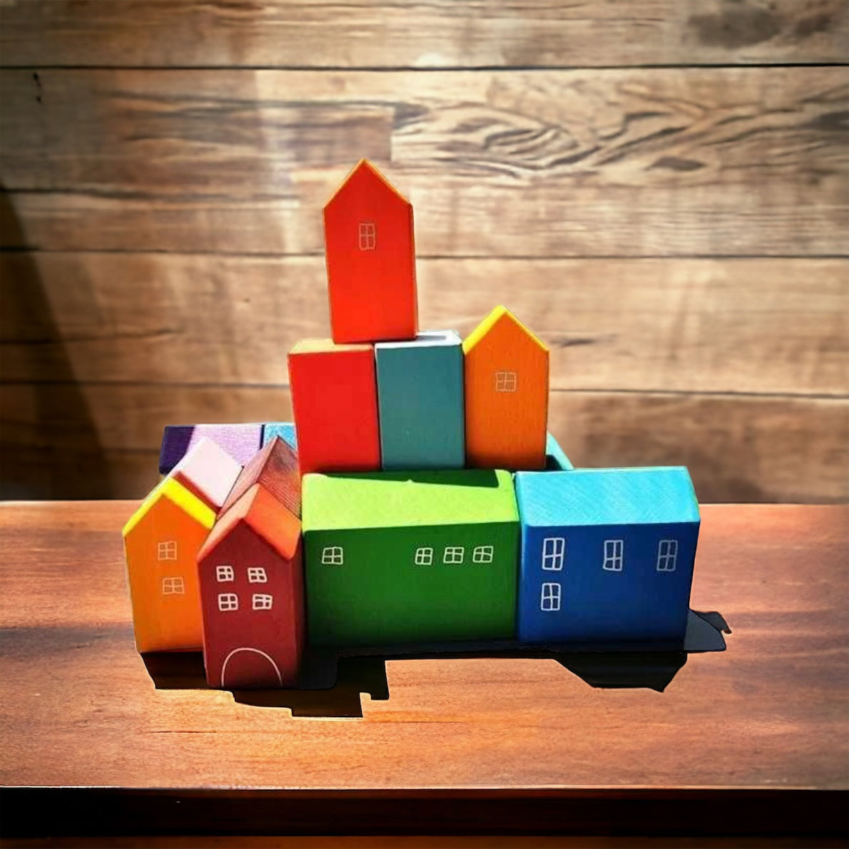 Wooden Building Houses Set for Toddler & Children