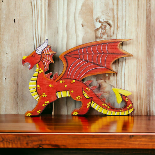 Wooden Dragon figurine Fairy creature Red dragon toy