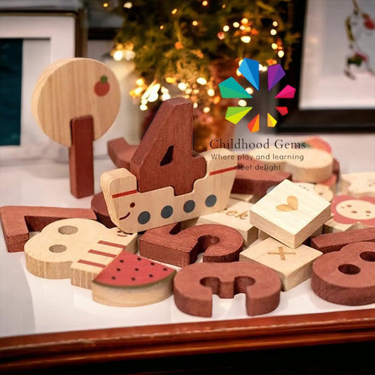 Wooden Number Stacking Play Blocks for Toddlers