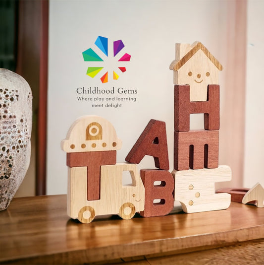 New Wooden Alphabet Stacking Play Blocks for Toddlers