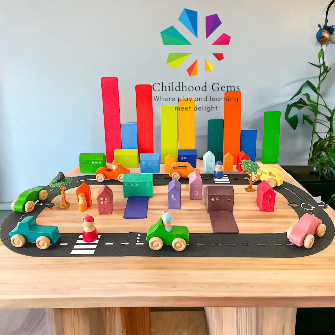 Wooden Building Houses Set for Toddler & Children