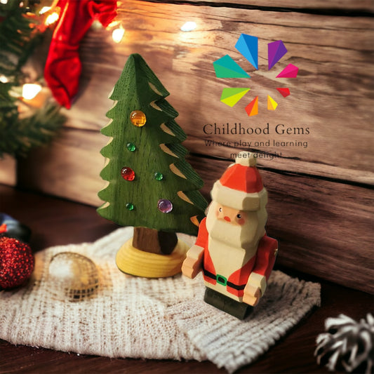 Wooden Santa Clause and Christmas Tree