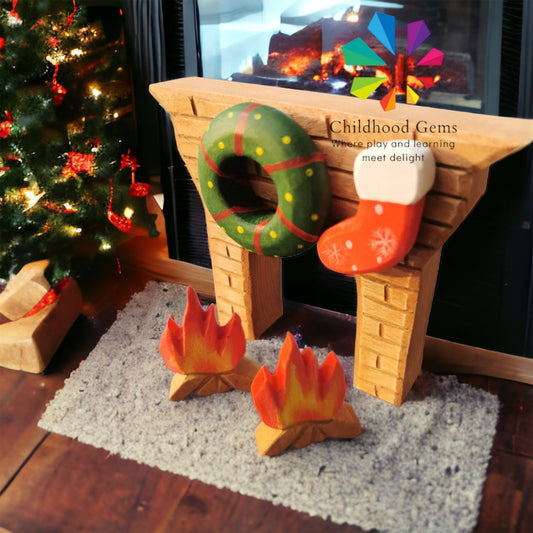 Wooden Fireplace Set for Christmas Gift and Decor