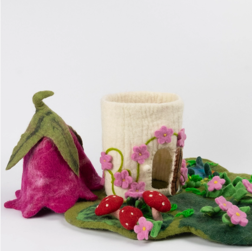 Fairy Playhouse | Play-mat or Pink Cottage for Finger Puppet