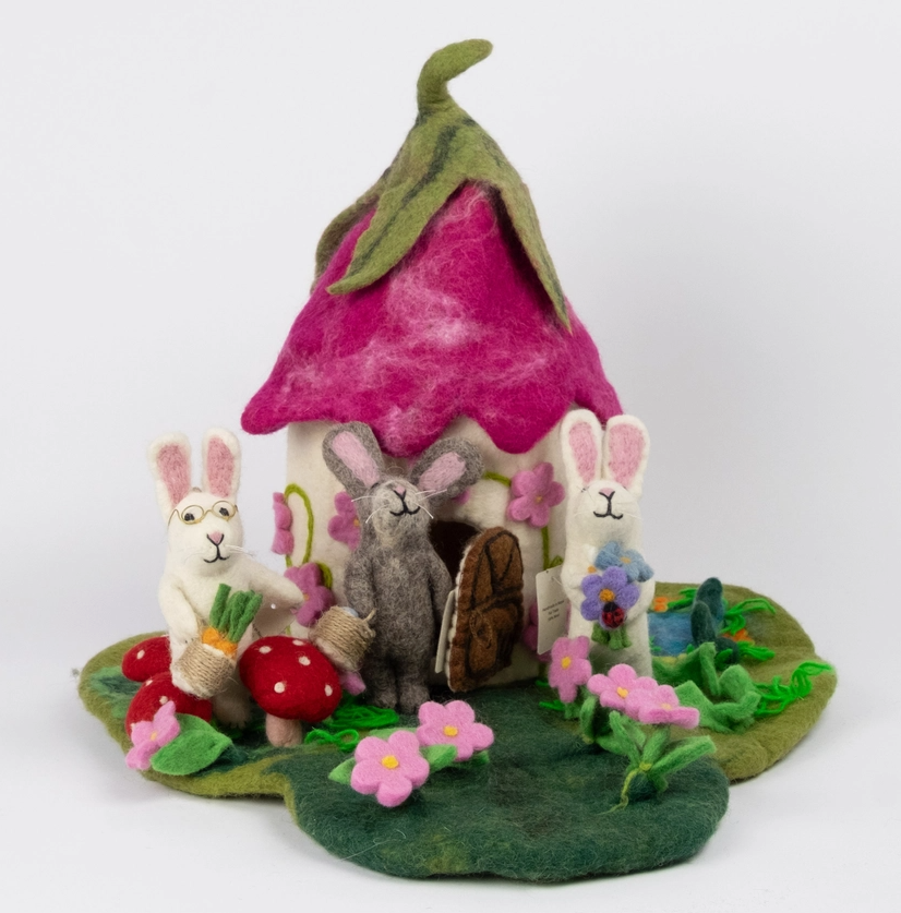 Fairy Playhouse | Play-mat or Pink Cottage for Finger Puppet