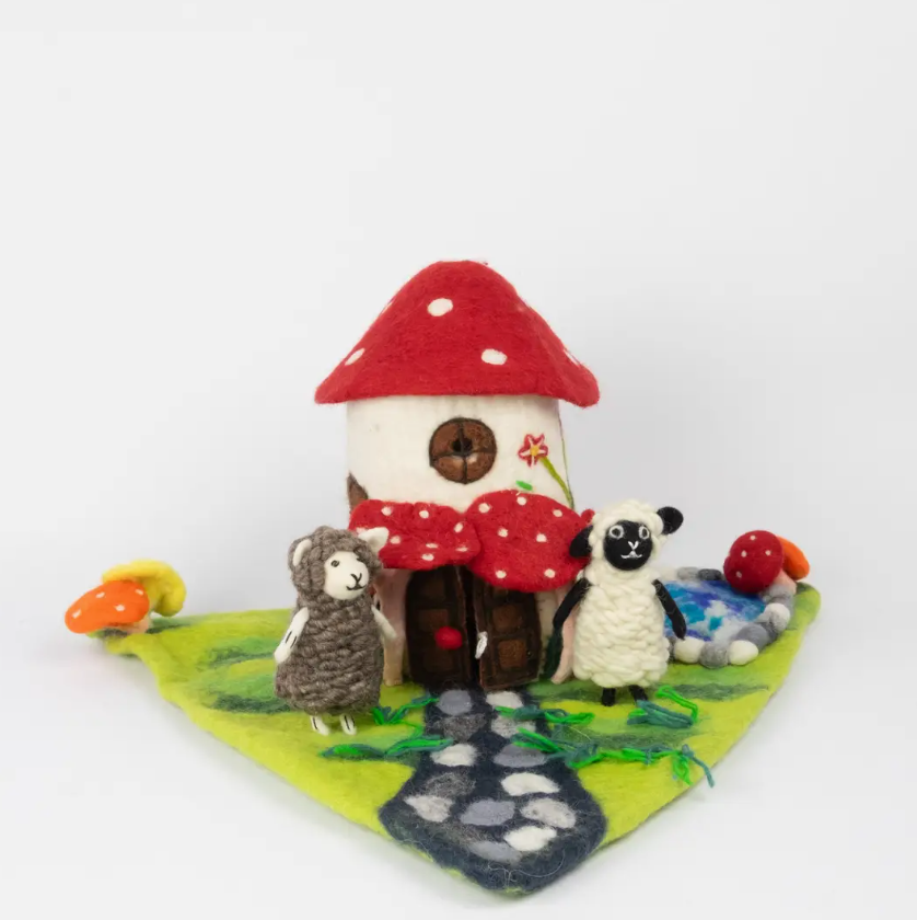 Magic Mushroom Felt Fairy playhouse | Play-mat for Finger Puppets
