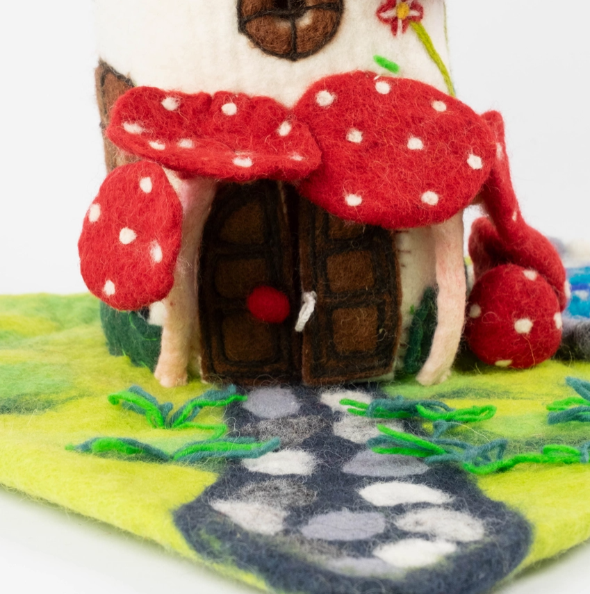Magic Mushroom Felt Fairy playhouse | Play-mat for Finger Puppets
